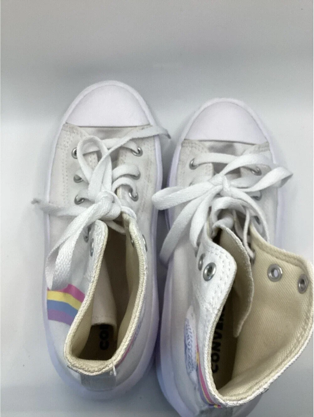 Converse All Star Platform Shoes Kids Size 3 White Rainbow High Top